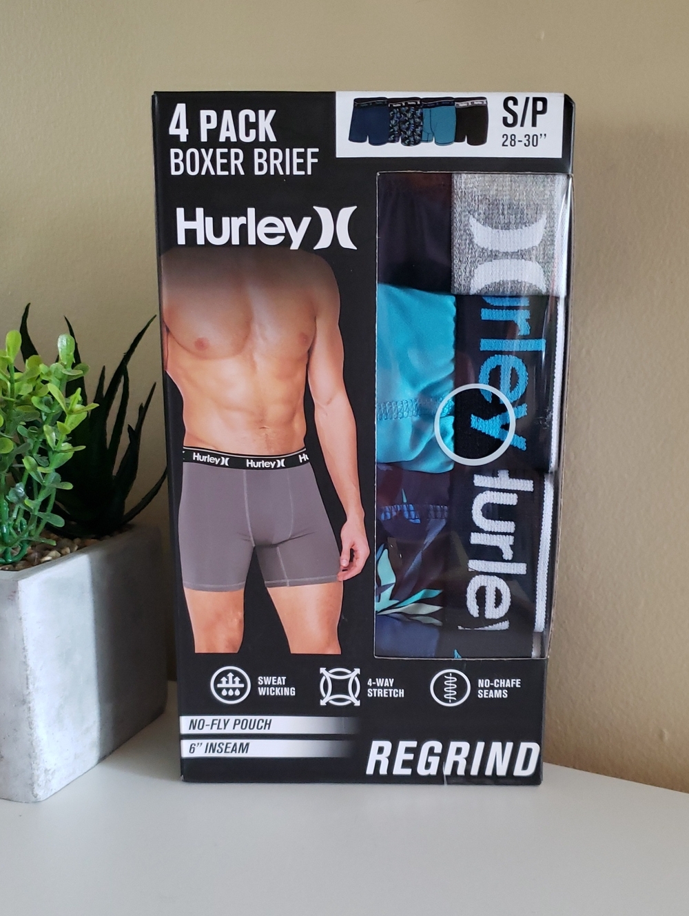 HURLEY BNIP Men's No Fly Pouch 6" Inseam Boxer Briefs - 4 Pack S ( 28 -30")